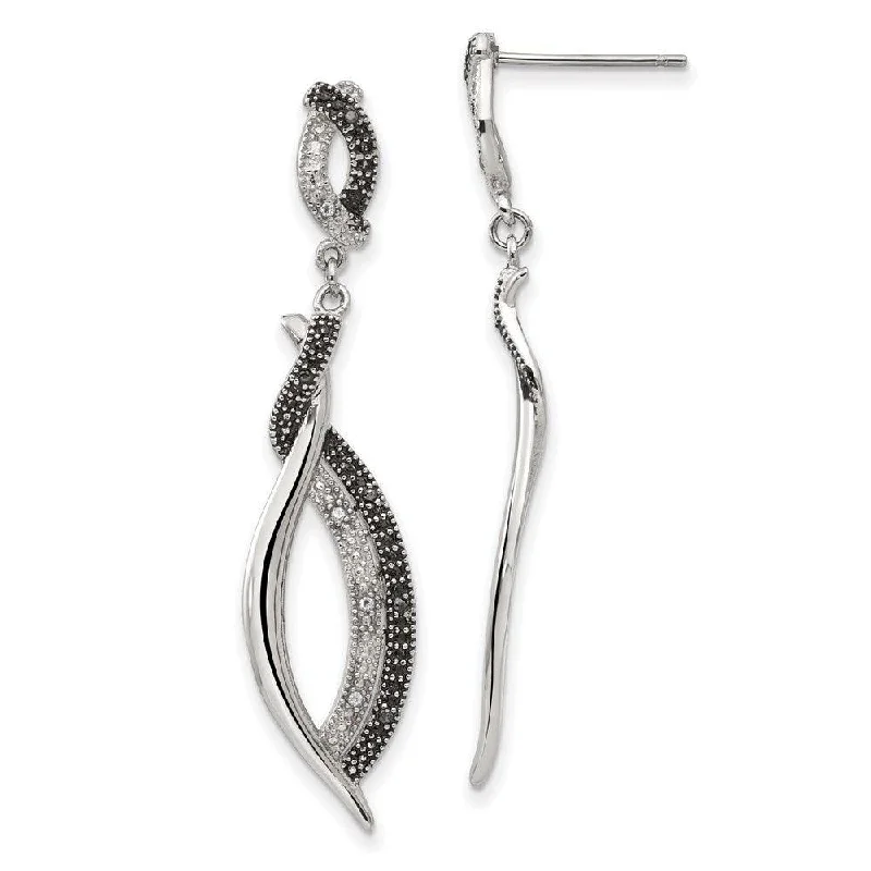 Overhand knot earrings-Stainless Steel Antiqued CZ Post Dangle Earrings