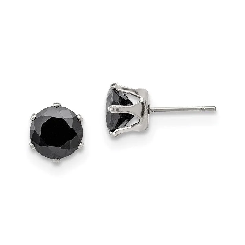 Clear crystal earrings-Stainless Steel Polished 8mm Black Round CZ Stud Post Earrings