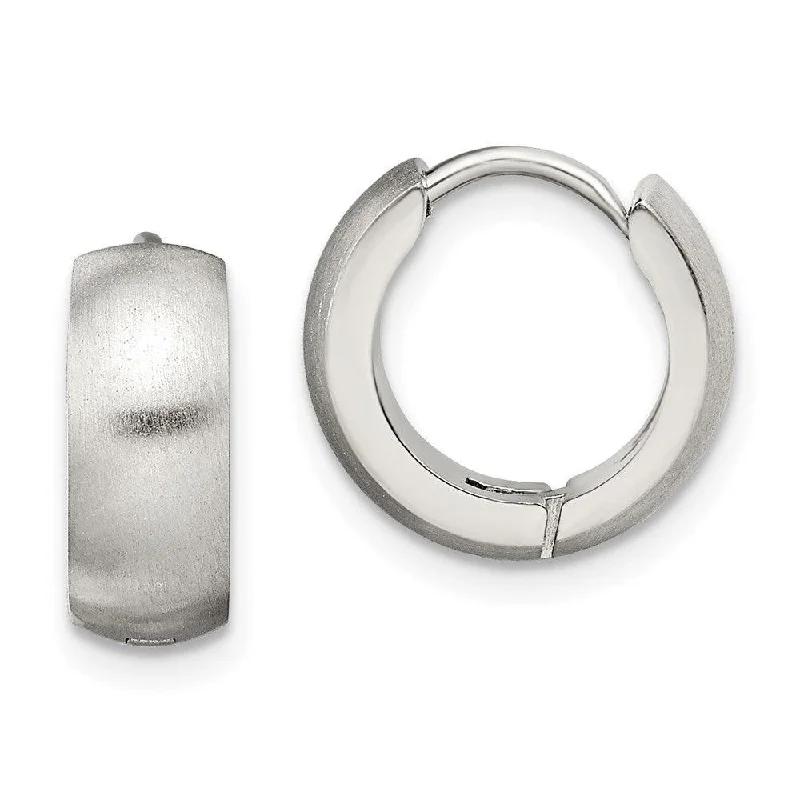 Retro deco earrings-Stainless Steel Brushed & Polished Round Hinged Hoop Earrings