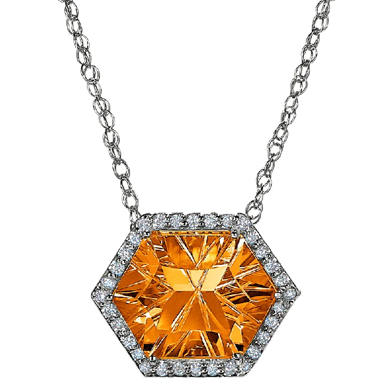 Fog glass necklaces-Halo Concave Hexagon Citrine and Diamond Necklace Worn Two Ways