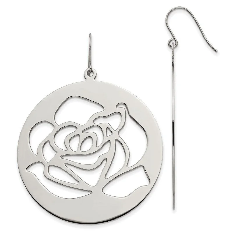 Coiled wire earrings-Stainless Steel Rose Cutout Dangle Earrings