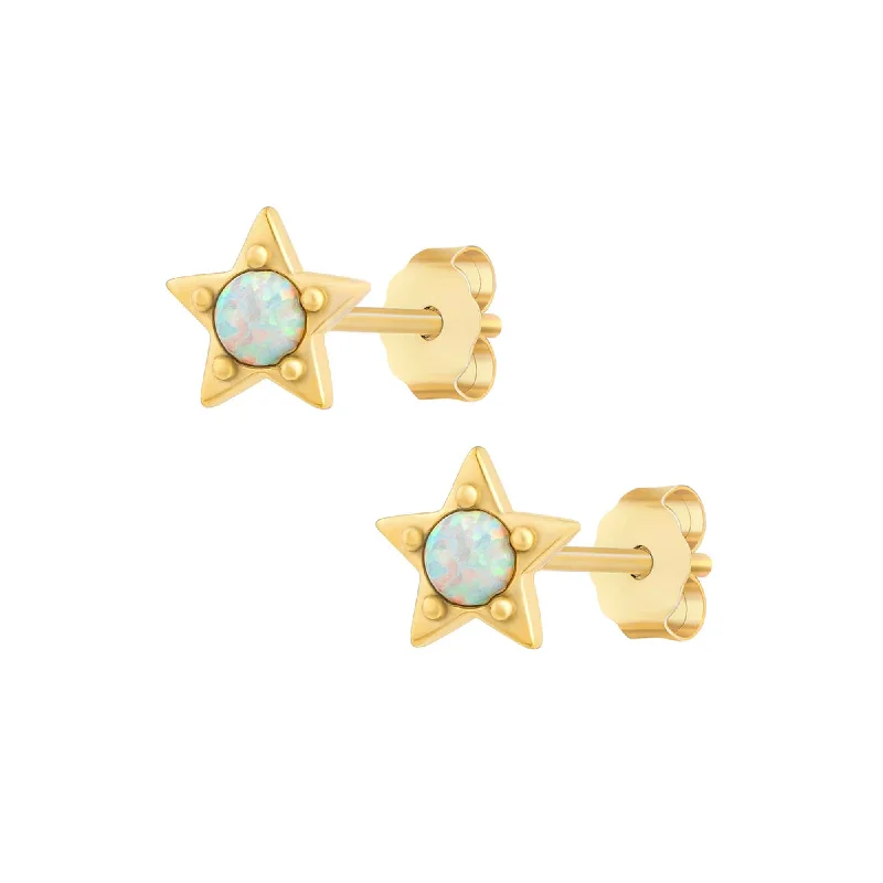 Glossy silver earrings-Caprice Opal Stud Earrings