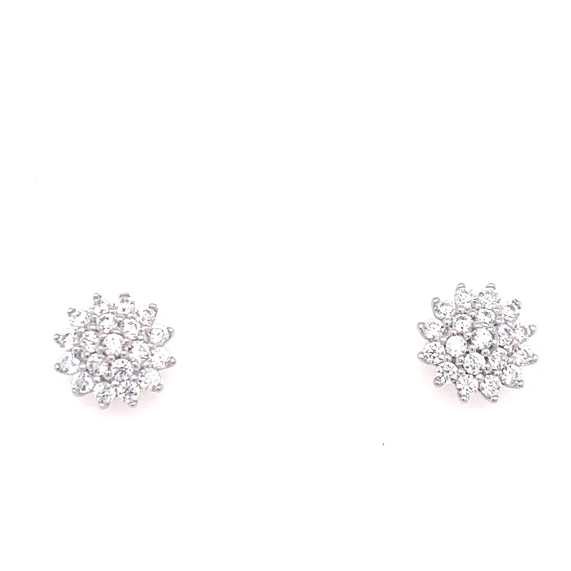 Fine star earrings-Sterling Silver CZ Cluster Style Earring