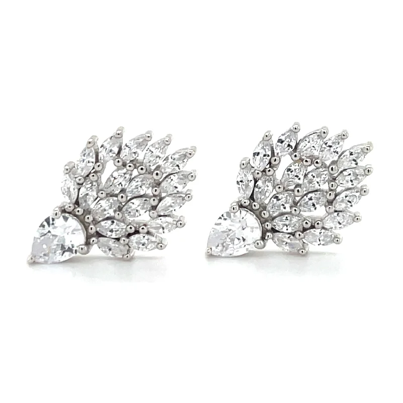 Tide drop earrings-Sterling Silver Floral Cz Crown Earrings