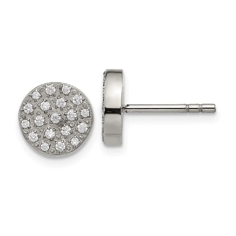 Smooth stud earrings-Stainless Steel Polished with CZ Post Earrings