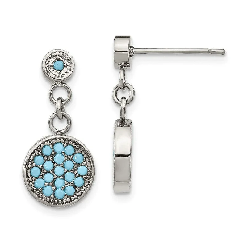 Spirit eye earrings-Stainless Steel Polished Reconstucted Turquoise Post Dangle Earrings