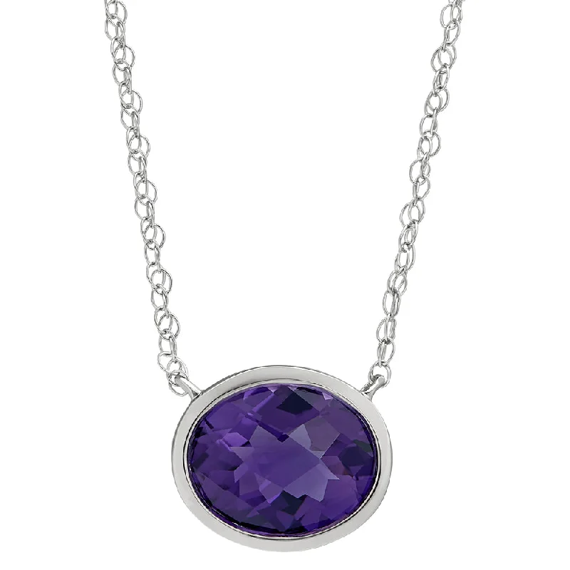 Tiered chain necklaces-Modern Bezel Set Oval Amethyst Necklace Large