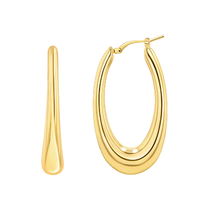 Sleek drop earrings-Oval Curved Hoop Earrings