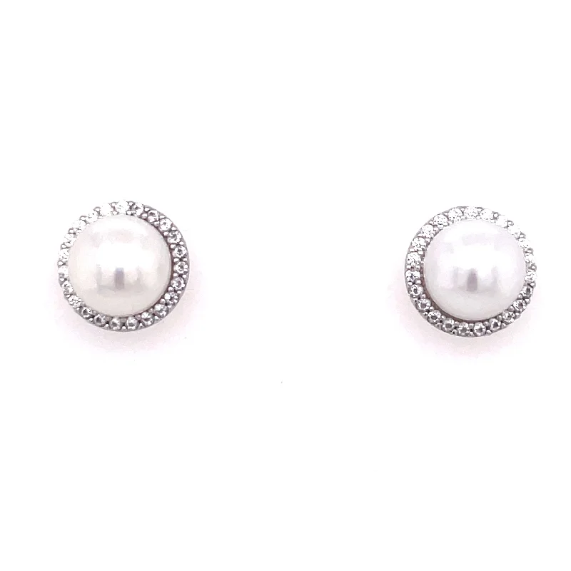 Old coin earrings-Sterling Silver Pearl & CZ Earrings