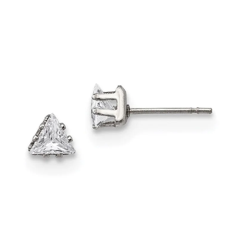 Antique clip earrings-Stainless Steel Polished 5mm Triangle CZ Stud Post Earrings