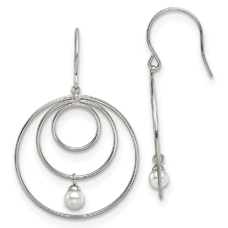 Sea theme earrings-Stainless Steel Polished with Simulated Pearl Dangle Earrings