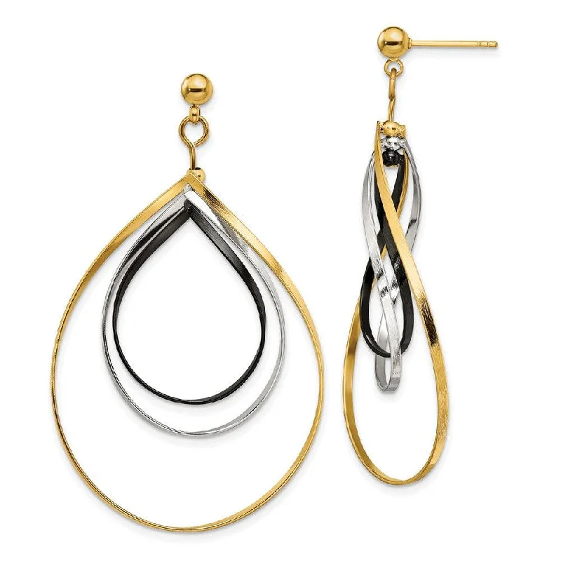 Aged brass earrings-Stainless Steel Polished Black and Yellow IP Twisted Post Dangle Earrings