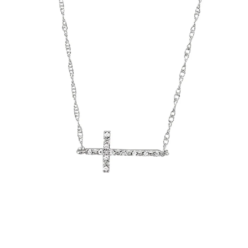 Fine drop necklaces-Sideways Diamond Cross Necklace