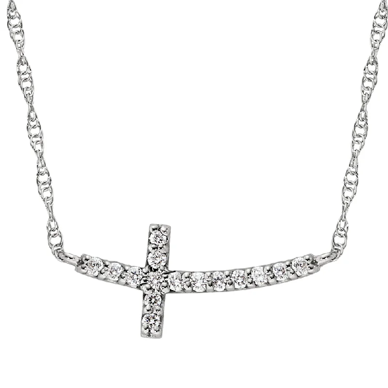 Glossy gold necklaces-Sideways Curved Diamond Cross Necklace