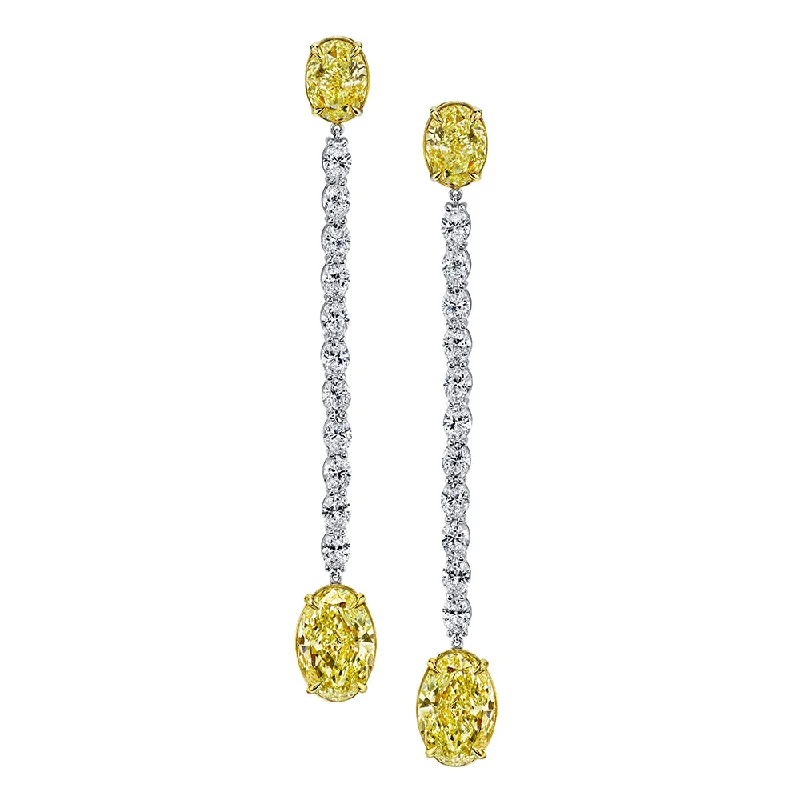 Topaz stone earrings-4 Carat Diamond Oval Cut Yellow Drop Earrings