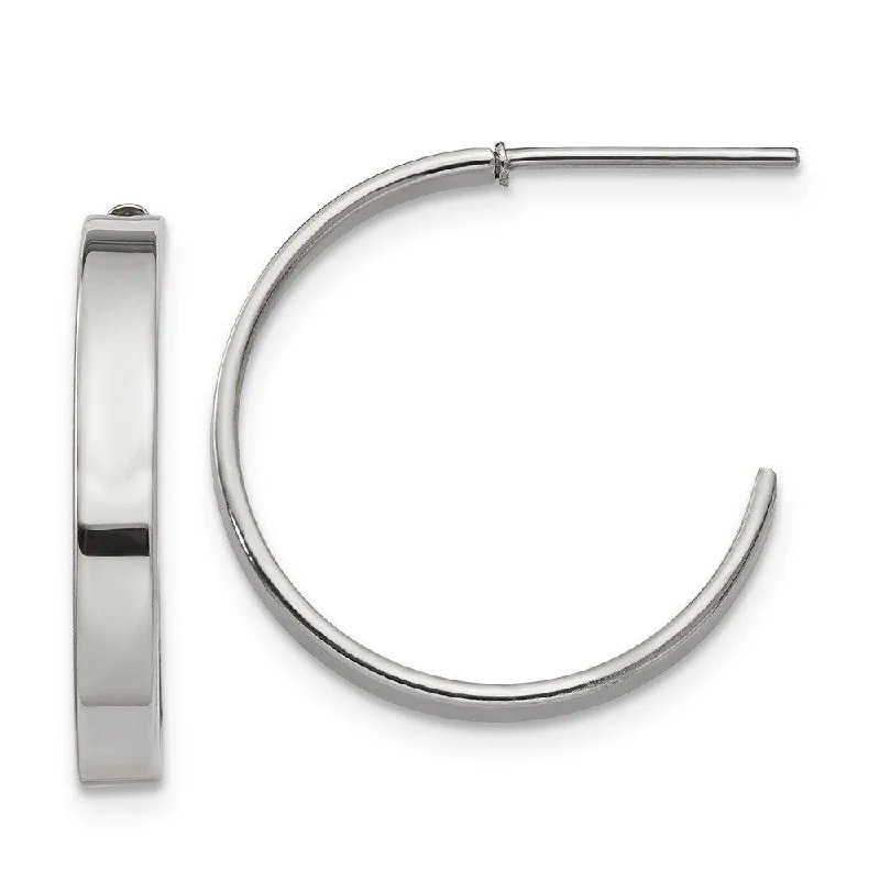 Solid cuff earrings-Stainless Steel 20mm Diameter J Hoop Post Earrings