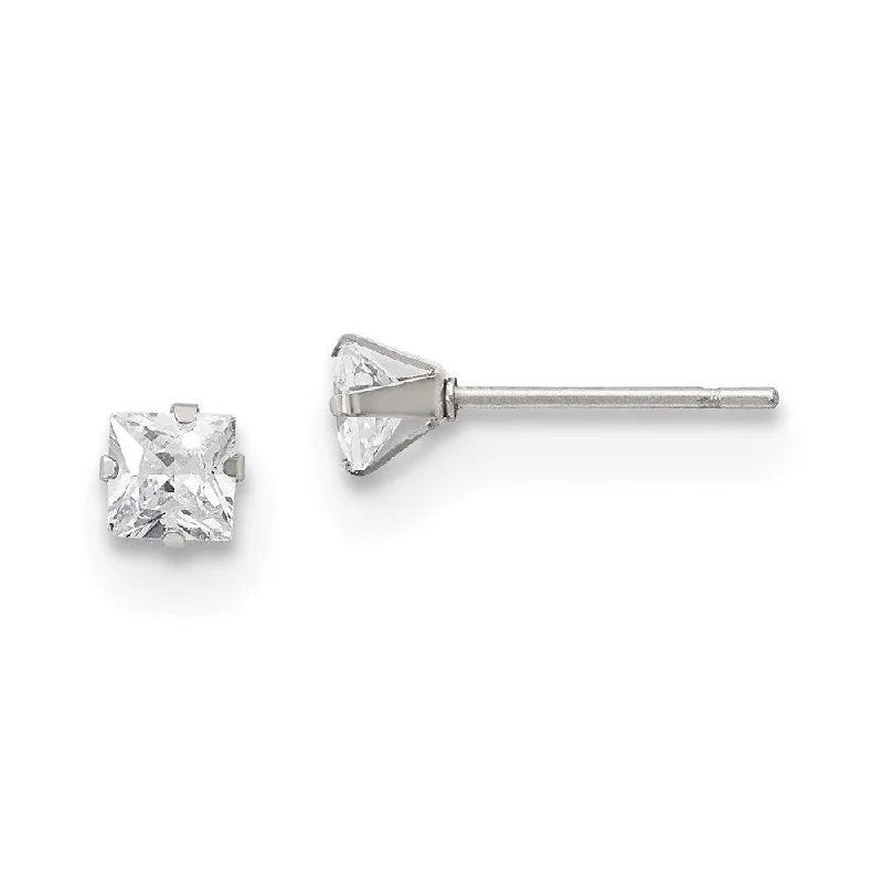 Bamboo style earrings-Stainless Steel Polished 4mm Square CZ Stud Post Earrings