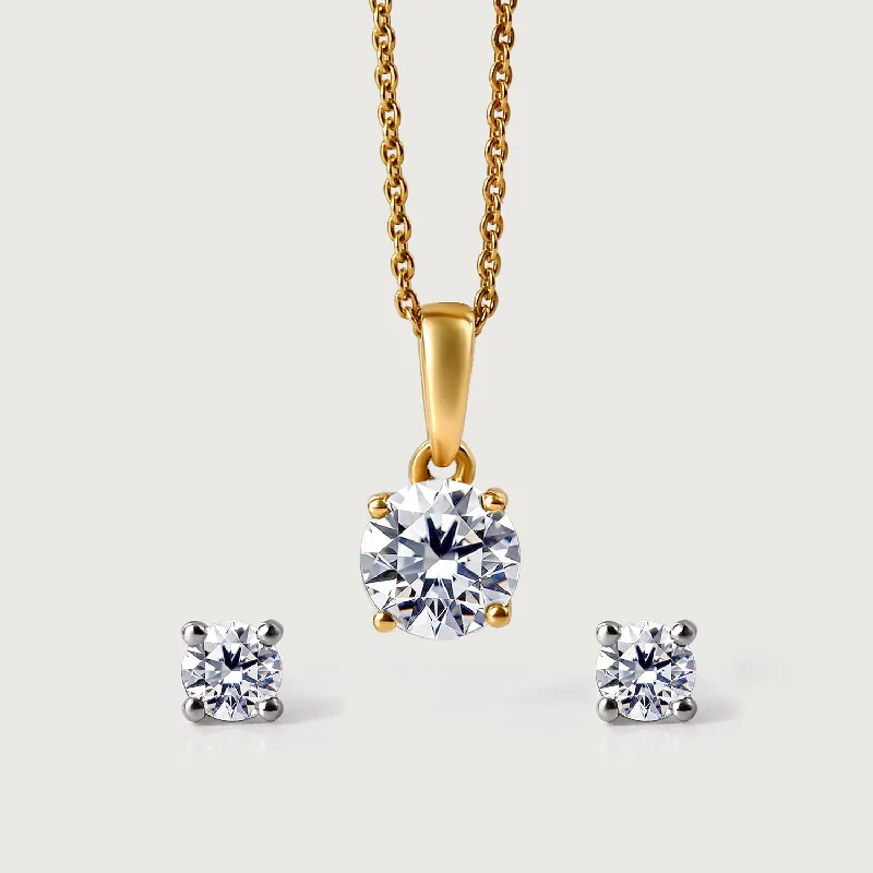 Shiny stud earrings-9K Gold Lab Grown Diamond Classic Stud Earrings + Lab Grown Diamond Pendant in 9K Gold