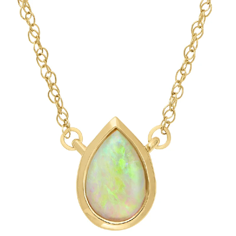 Round drop necklaces-Modern Bezel Pear Shaped Opal Necklace