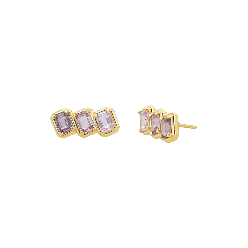 Leaf hoop earrings-Emerald Cut Pink Ombré Trio Sapphire Earrings