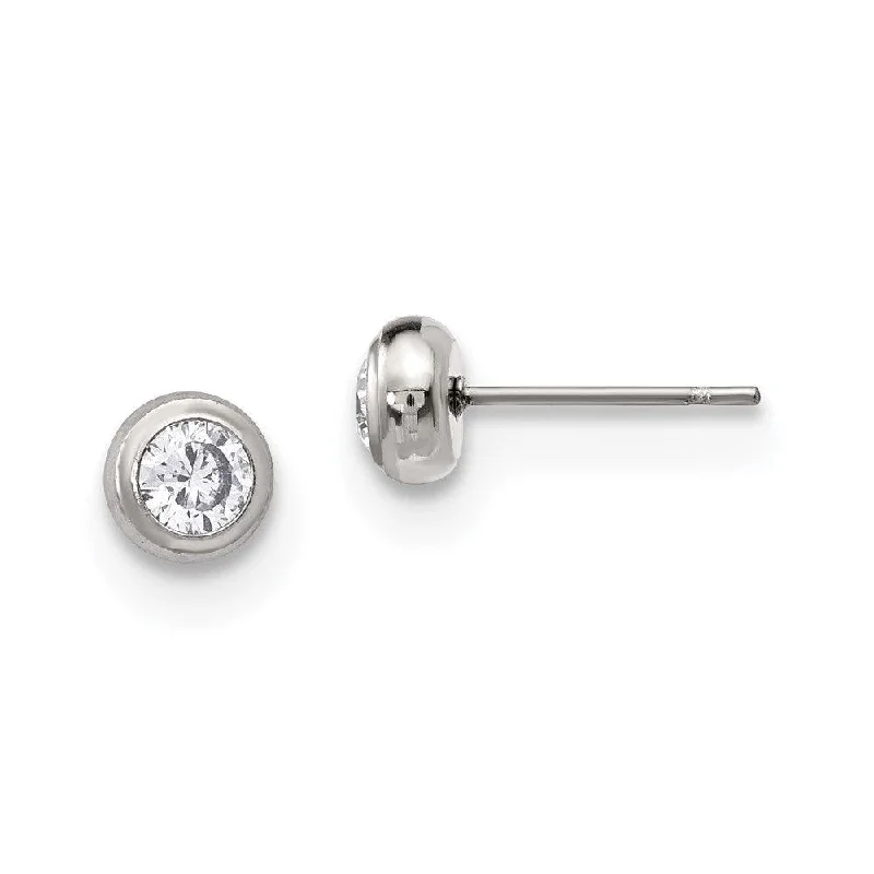 Small dot earrings-Stainless Steel Polished 4mm Bezel CZ Stud Post Earrings