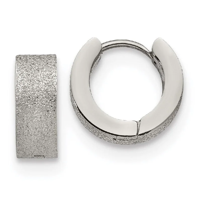 Solid statement earrings-Stainless Steel Polished and Sand Blasted 5.0mm Hinged Hoop Earrings