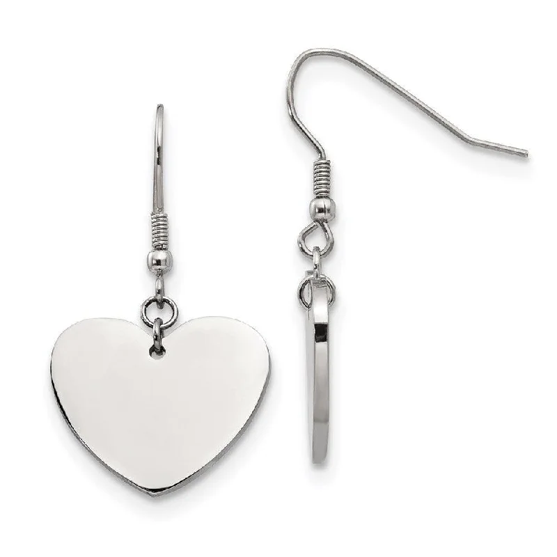 Layered tier earrings-Stainless Steel Polished Heart Dangle Earrings