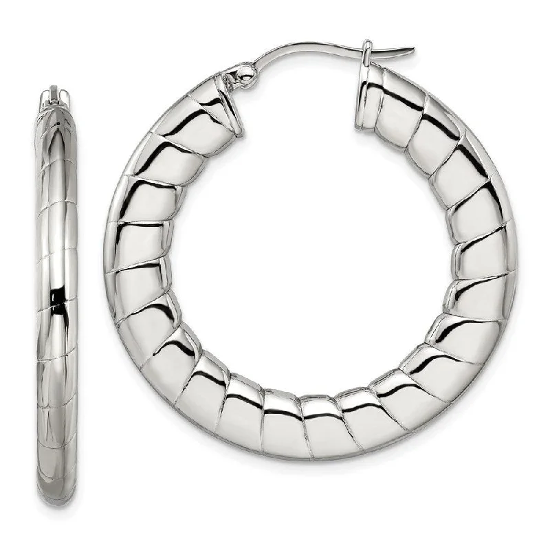 Tiered drop earrings-Stainless Steel Textured Hollow Hoop Earrings