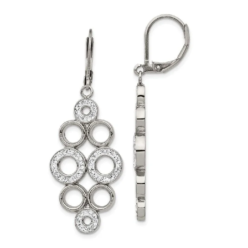 Classic flair earrings-Stainless Steel Polished w/Preciosa Crystal Leverback Dangle Earrings