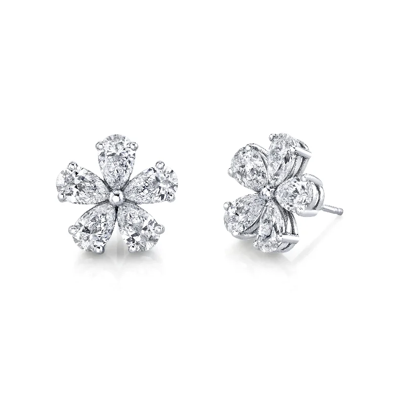 Smooth drop earrings-Diamond Floret Earrings in 18k White Gold