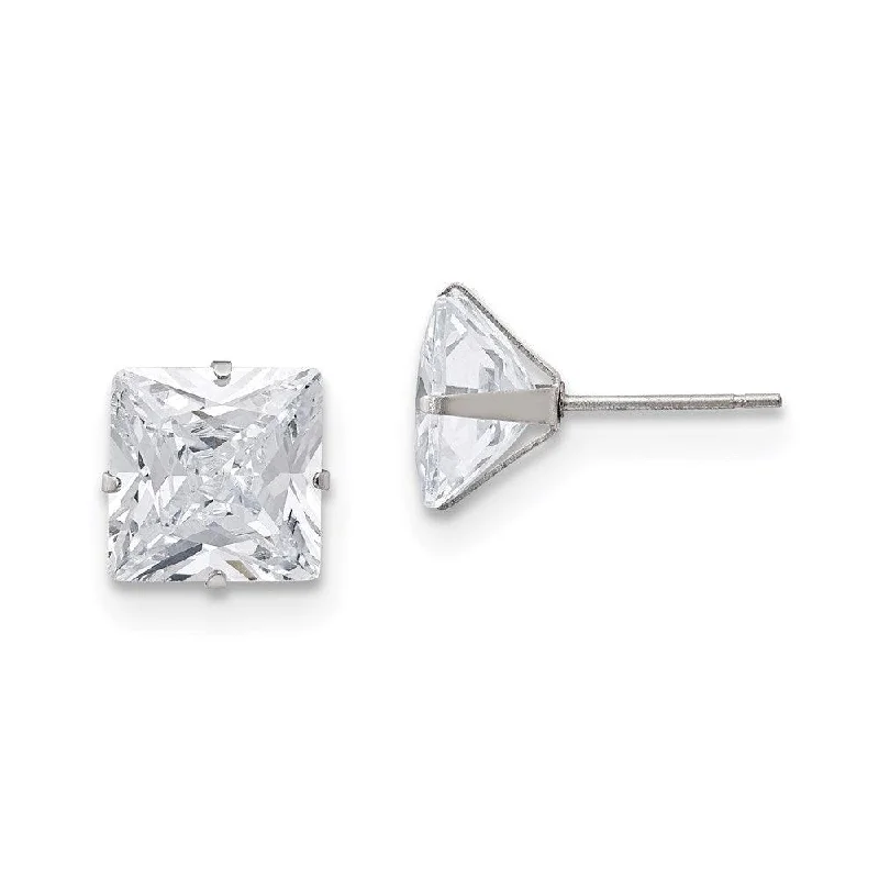 Round stud earrings-Stainless Steel Polished 10mm Square CZ Stud Post Earrings