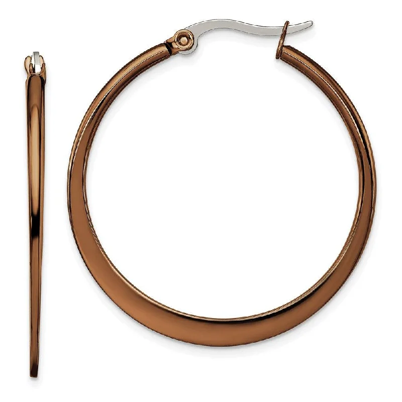 Patina bronze earrings-Stainless Steel Brown IP plated 34mm Hoop Earrings