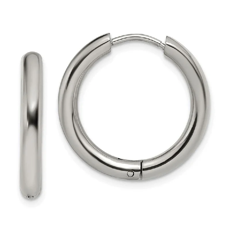 Fine pearl earrings-Stainless Steel Polished 3mm Hinged Hoop Earrings