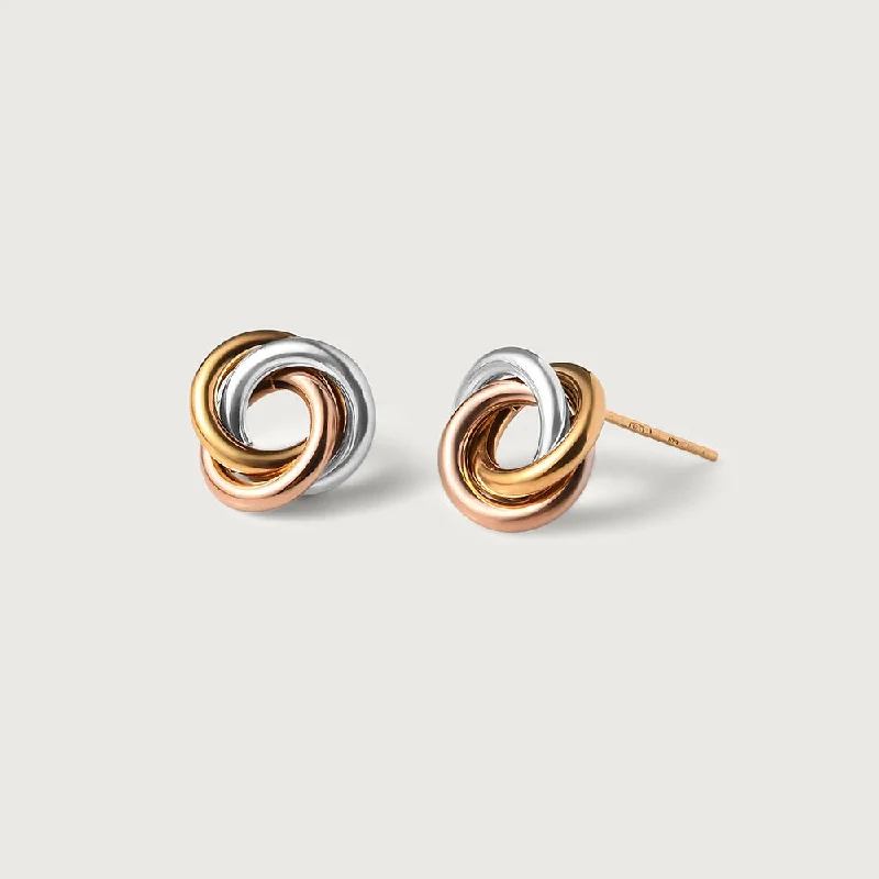 Light wood earrings-Lucky Rings Triple 9K Gold Knot Earrings