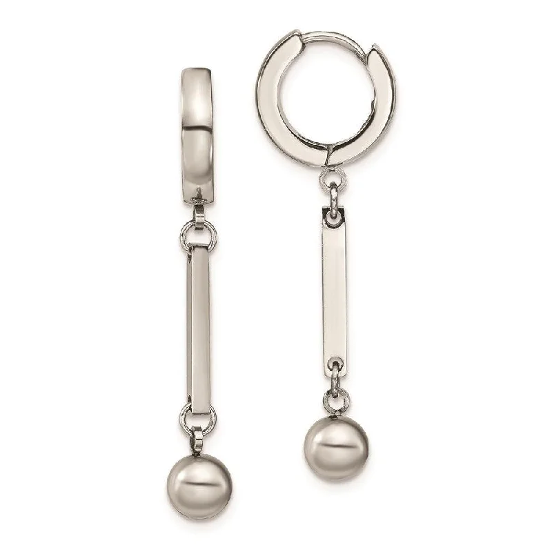 Cosmic glow earrings-Stainless Steel Polished with Bar & Ball Dangle Hinged Hoop Earrings