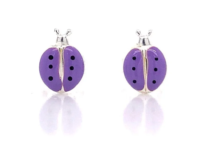 Clear crystal earrings-Sterling Silver Purple Ladybird Stud Earrings