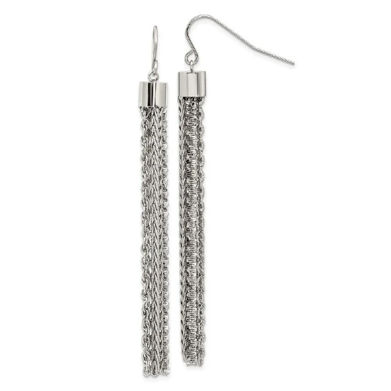 Solid bar earrings-Stainless Steel Polished Chain Dangle Shepherd Hook Earrings