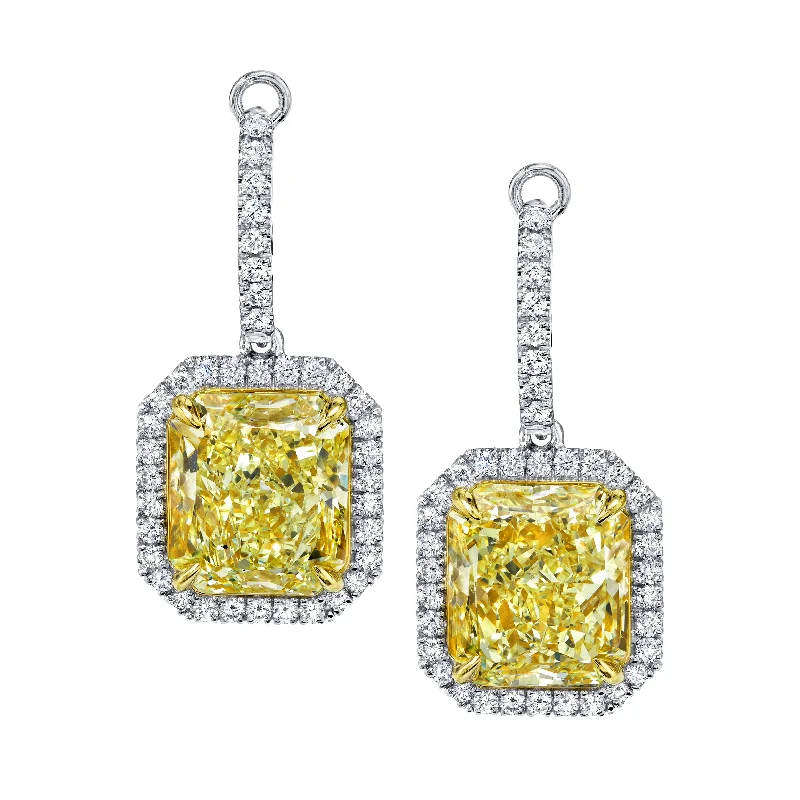 Subtle drop earrings-Fancy Yellow Radiant Cut Pave Dangle Earrings