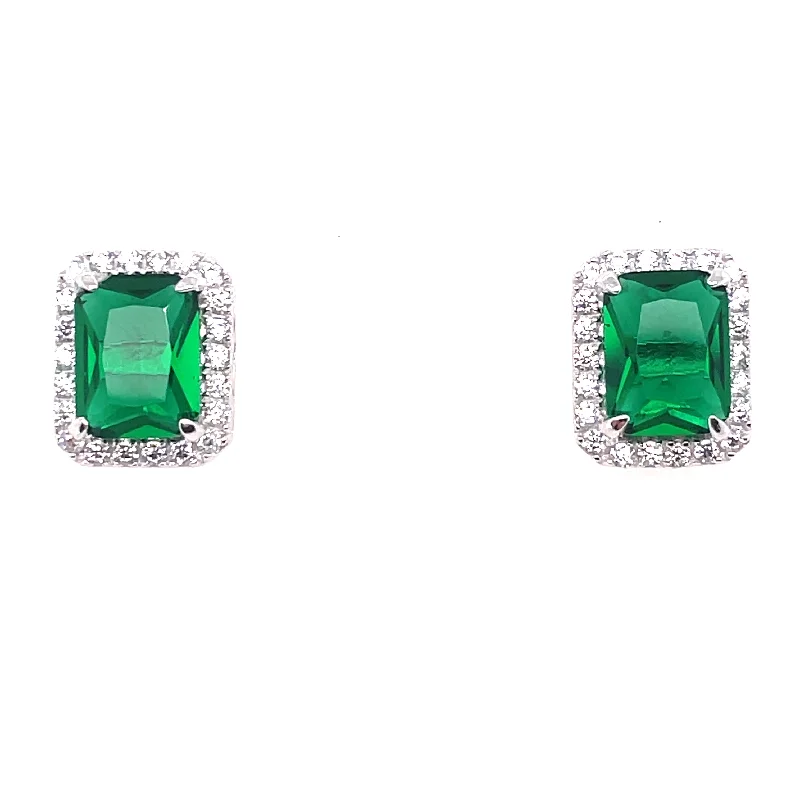 Spirit eye earrings-Sterling Silver Emerald Cut CZ Emerald Earrings