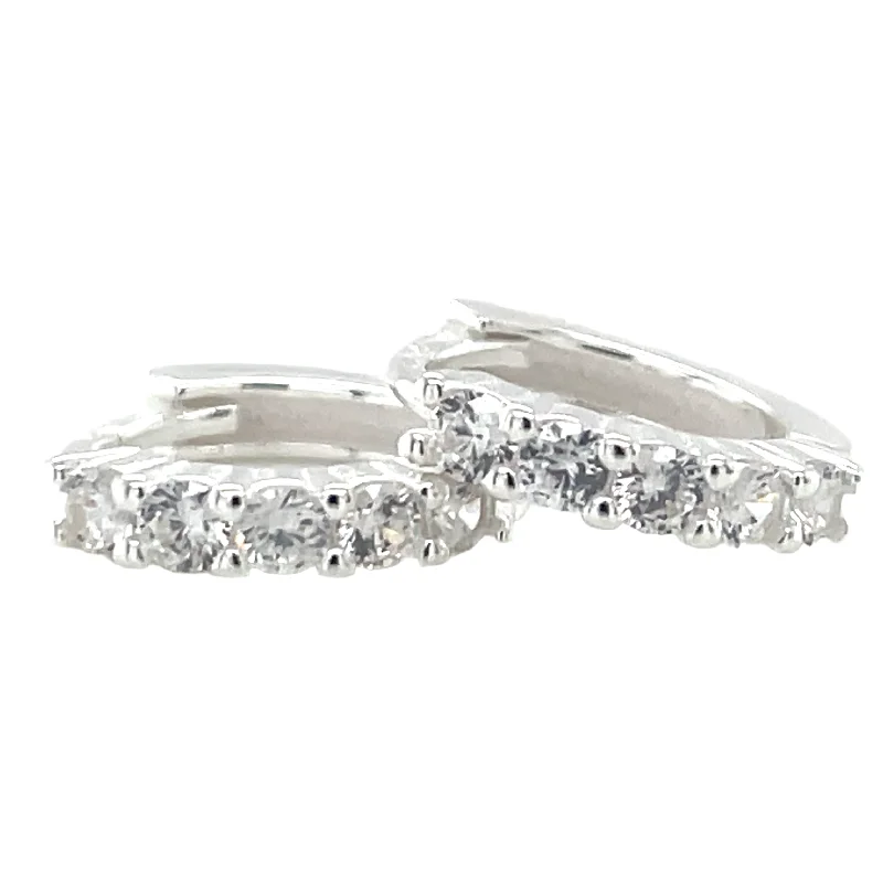 Clear crystal earrings-Sterling Silver Cz Hoop Earrings