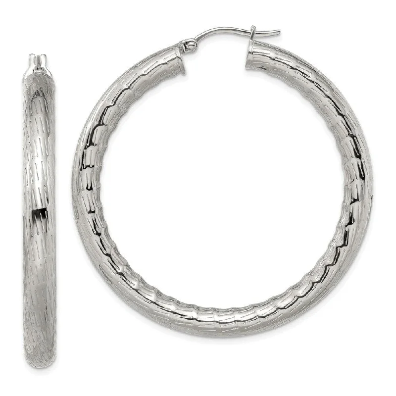 Fine triangle earrings-Stainless Steel Textured & Polished Hollow Hoop Earrings