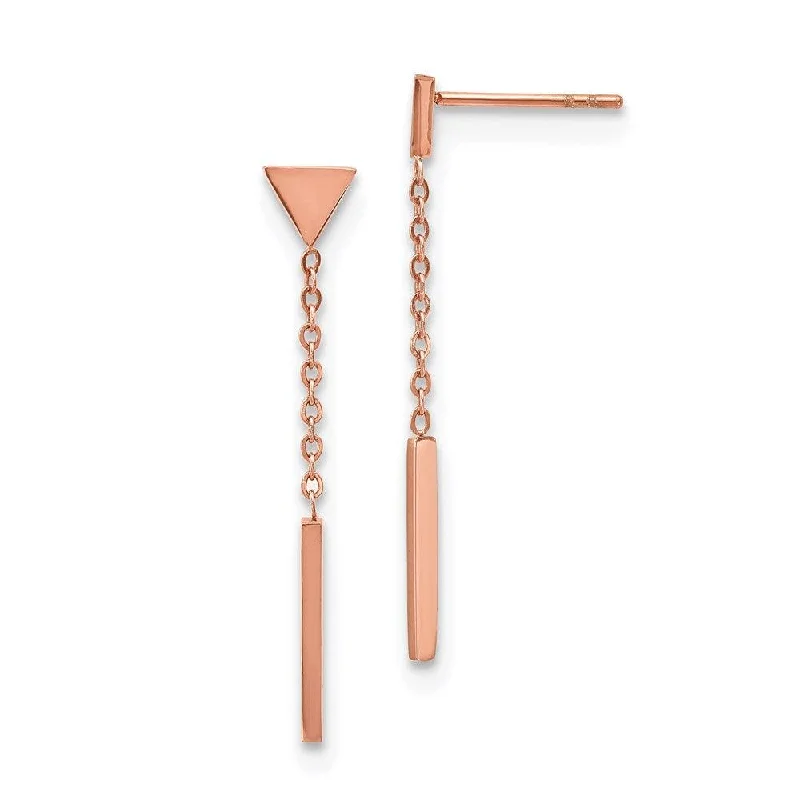 Glossy gold earrings-Stainless Steel Polished Rose IP-plated Dangle Bar Triangle Post Earrings