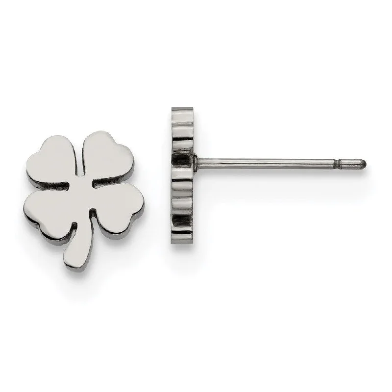 Heavy hoop earrings-Stainless Steel Polished Four Leaf Clover Post Earrings