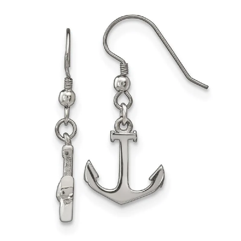 Sleek drop earrings-Stainless Steel Polished Anchor Dangle Shepherd Hook Earrings