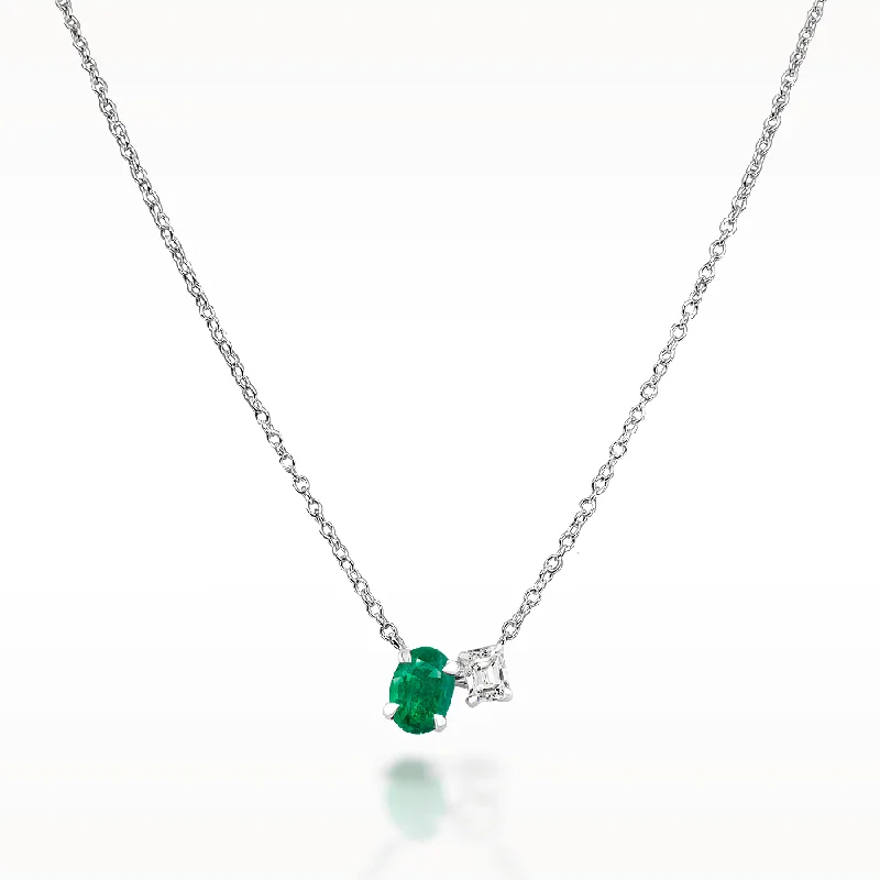 Full bib necklaces-0.82ct Emerald And Diamond White Gold Necklace