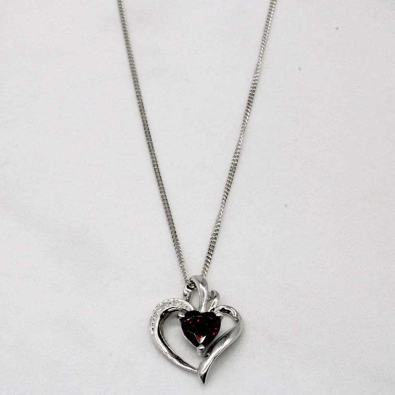 Bali style necklaces-Garnet & Diamond Heart Shaped Necklace | 0.92ct, 0.01ctw | 17" |