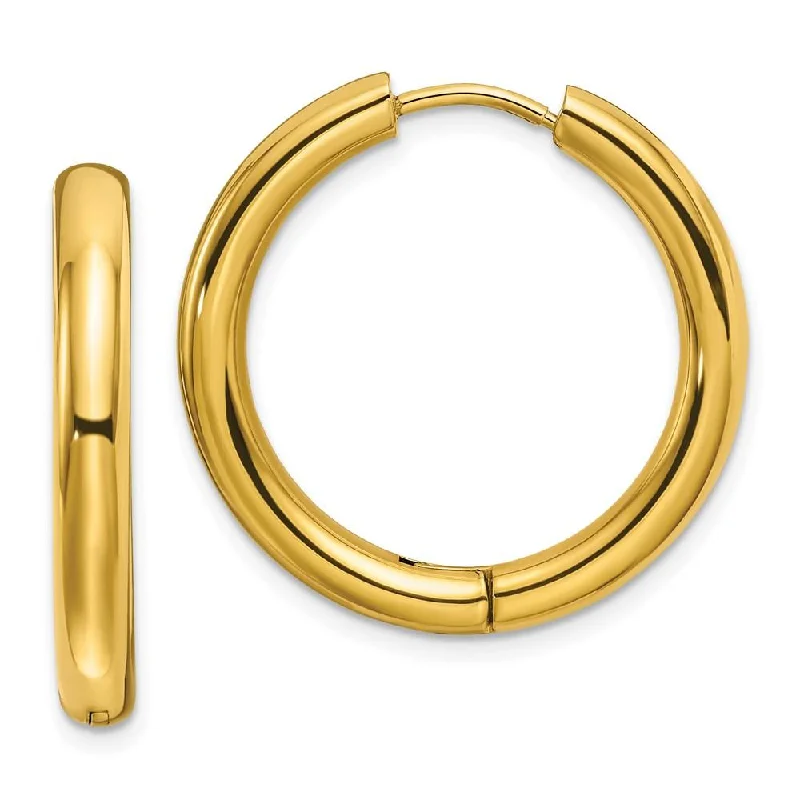 Curved design earrings-Stainless Steel Polished Yellow IP-plated 3.5mm Hinged Hoop Earrings