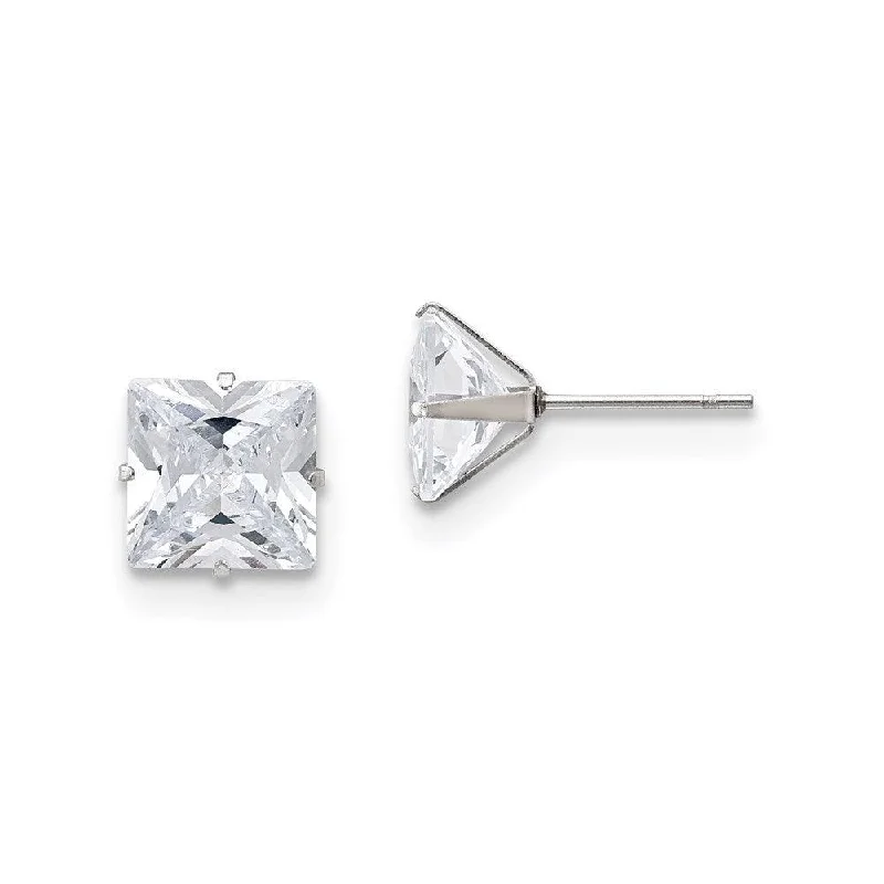 Spinel earrings-Stainless Steel Polished 9mm Square CZ Stud Post Earrings