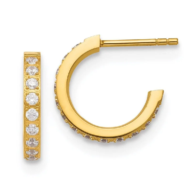 Soft threader earrings-Stainless Steel Polished Yellow IP-plated with CZ Post Hoop Earrings