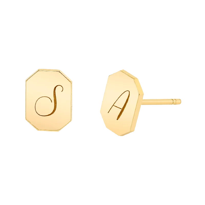 Shiny stud earrings-Engravable Initial Tag Earrings